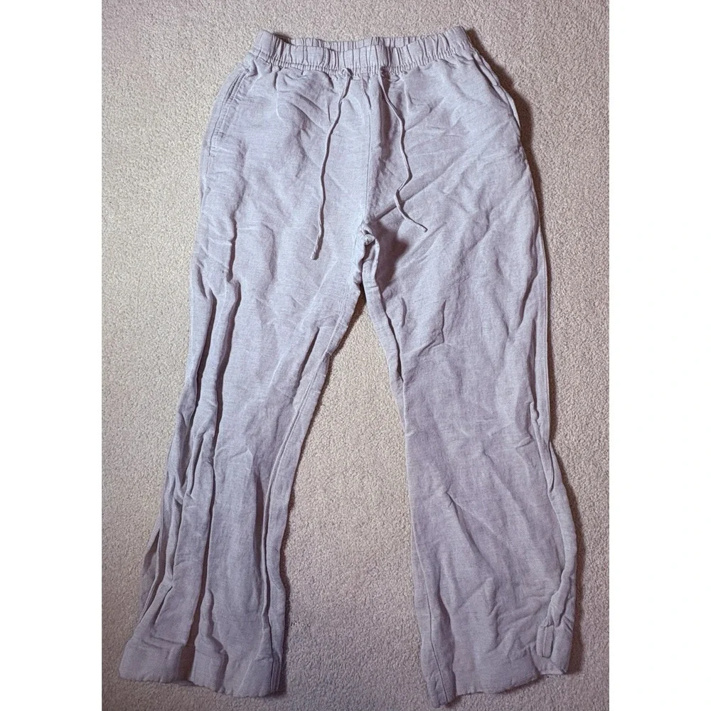 H&M Womens Linen Blend Trousers Elastic Waist Lightweight S